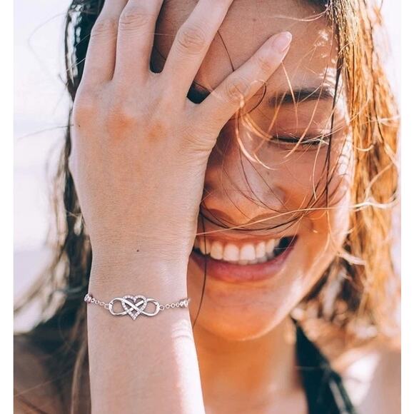 Retail $75 Heart & Infinity 925 Sterling Silver Adjustable Bracelet*PINK HEART - Picture 2 of 2